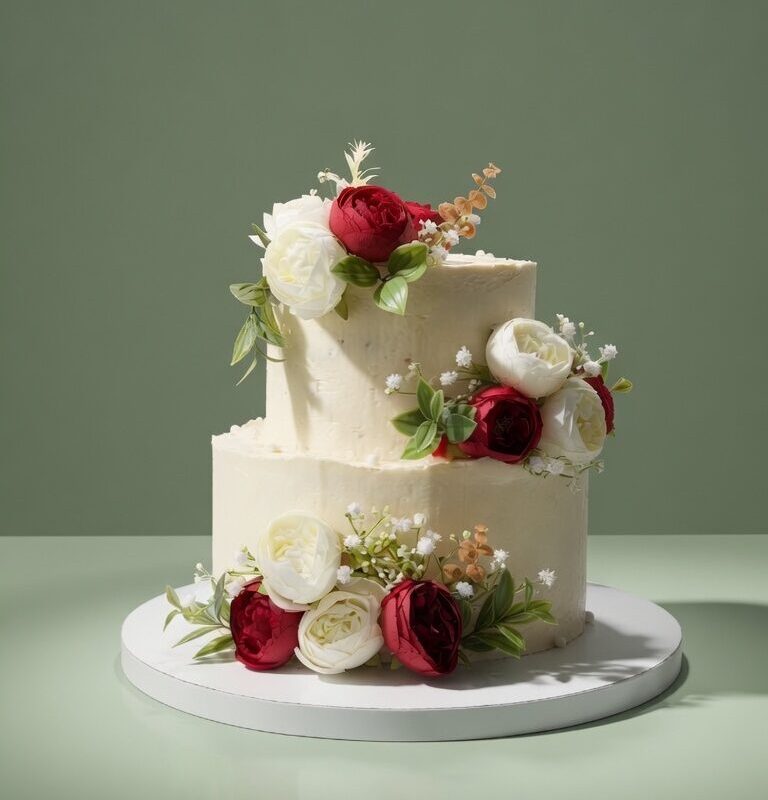 White & Red Flower Cake