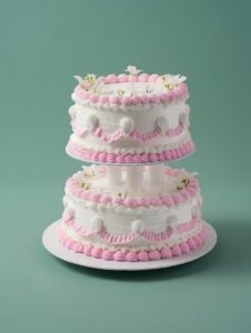 Pink Flower & Vintage Cake (with cake pole)