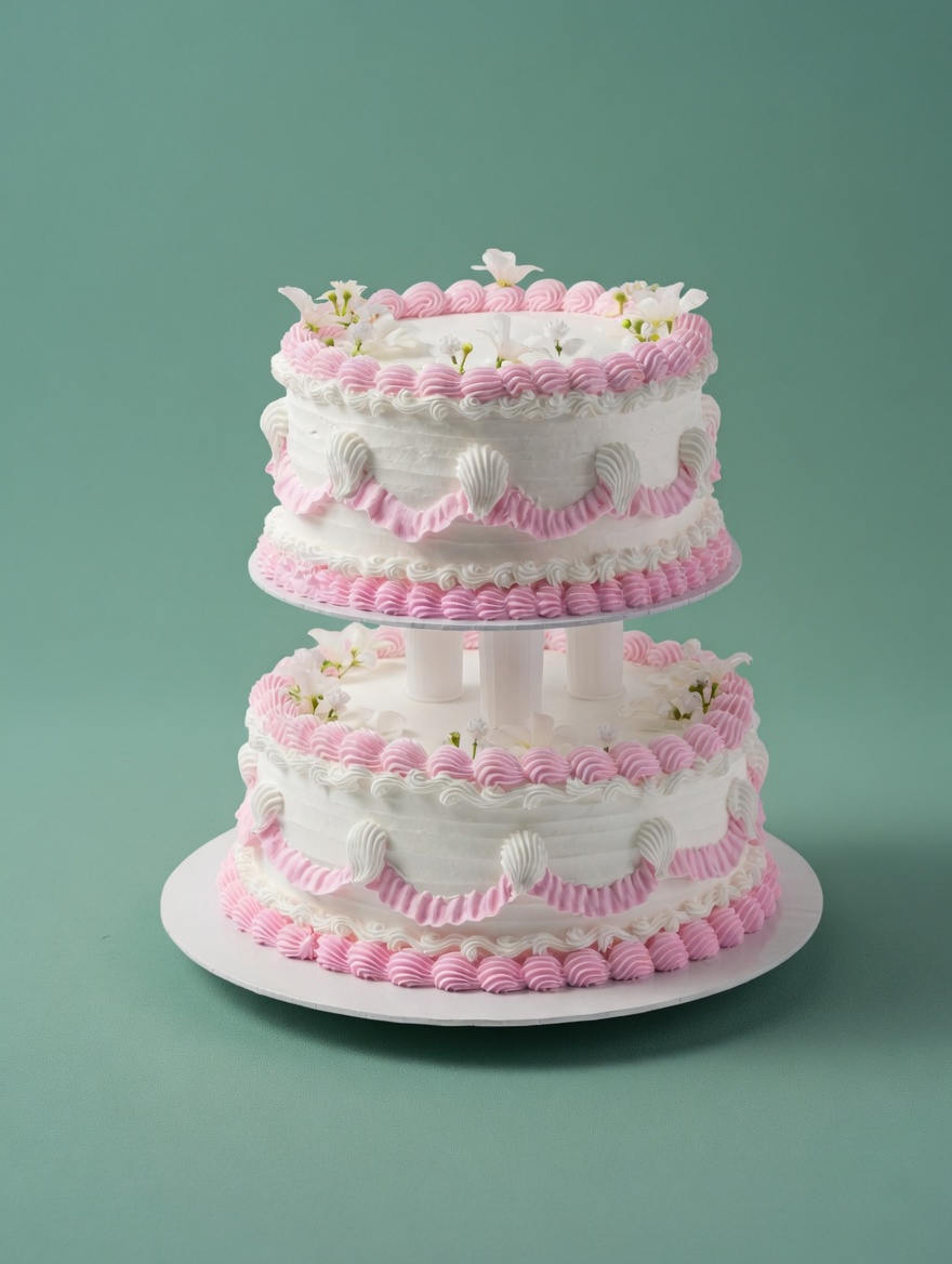 Pink Flower & Vintage Cake (with cake pole)